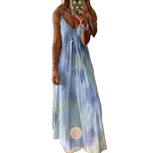 

womens tie-dye dress floral print summer dresses v neck sleeveless maxi boho cocktail party beach dress size 8-22 uk (xxxxl, yellow)