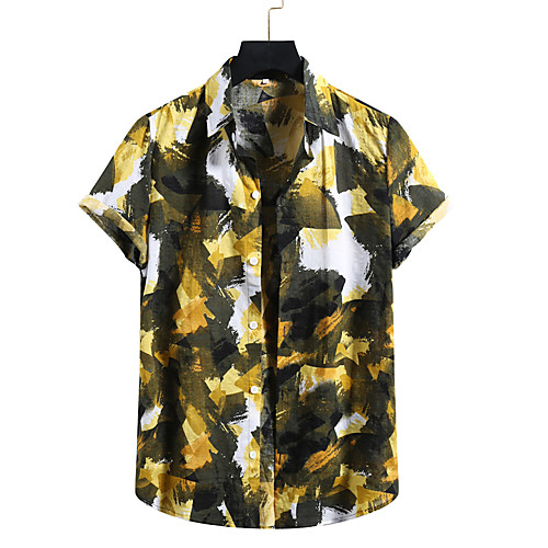 

Men's Shirt Other Prints Geometry Print Short Sleeve Casual Tops Hawaiian Blue Red Yellow