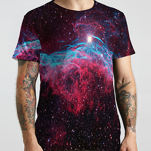 

Men's Unisex Tee T shirt 3D Print Galaxy Graphic Prints Plus Size Print Short Sleeve Casual Tops Basic Designer Big and Tall Black