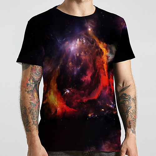 

Men's Unisex Tee T shirt 3D Print Galaxy Graphic Prints Plus Size Print Short Sleeve Casual Tops Basic Designer Big and Tall Black