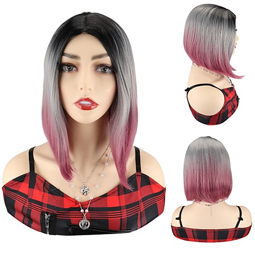 

Ombre Purple Synthetic Hair Wigs Cosplay Party Wigs Ombre Colorful Bob Wigs For Black Women