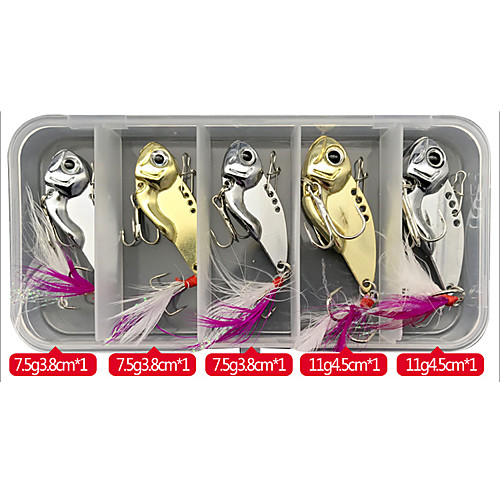 

5 pcs Lure kit Fishing Lures Vibration / VIB with Feather Sinking Bass Trout Pike Lure Fishing Freshwater and Saltwater