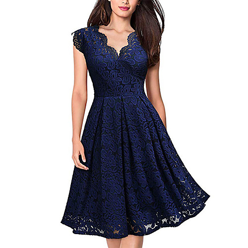 

Women's A Line Dress Knee Length Dress Purple Wine Green Dusty Blue Black Sleeveless Solid Color Zipper Lace Patchwork Spring Summer V Neck Elegant Sexy Party 2021 S M L XL XXL 3XL