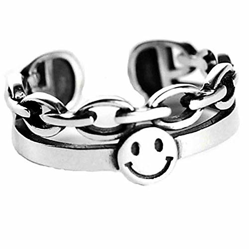 

brishow women's statement rings silver vintage band rings smiling face ring band open stainless steel rings smiley wide face adjustable bands for women and girl