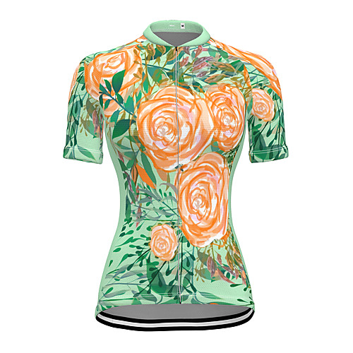 

21Grams Women's Short Sleeve Cycling Jersey Spandex Green Floral Botanical Bike Top Mountain Bike MTB Road Bike Cycling Breathable Sports Clothing Apparel / Stretchy / Athleisure