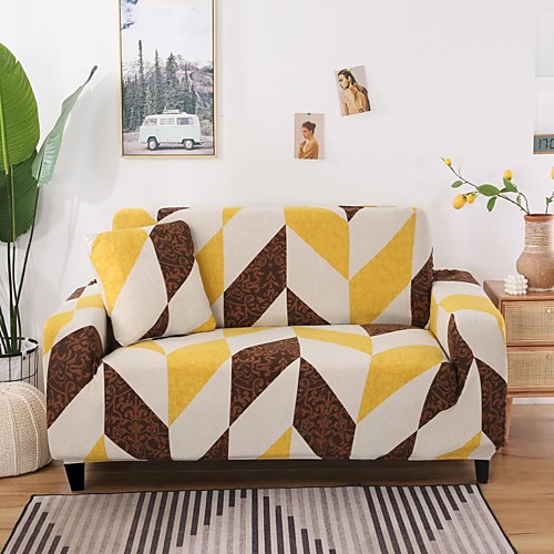 

Gold Rhombus Print Dustproof All-powerful Stretch Sofa Cover Super Soft Fabric with One Free Boster Case