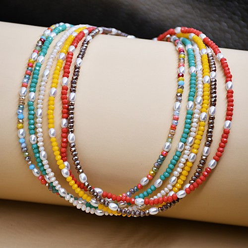 

Women's Choker Necklace Necklace Handmade Dainty European Sweet Boho Crystal Imitation Pearl Alloy White Red Yellow Green Coffee 30-50 cm Necklace Jewelry 1pc For Party Evening Street Prom Birthday