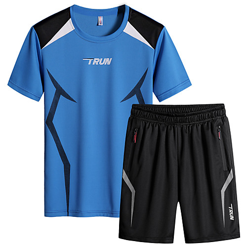 

Men's 2 Piece Tracksuit Jogging Suit Athleisure Short Sleeve 2pcs Spandex Breathable Sweat Out Jogging Sportswear Normal Outfit Set White Black Blue Grey Activewear Micro-elastic