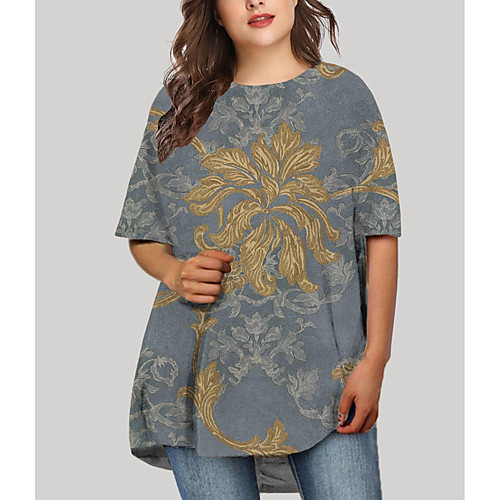 

Women's Plus Size Dresses T Shirt Dress Tee Dress Short Mini Dress Half Sleeve Floral Print Graphic Print Basic Fall Blue XL XXL 3XL 4XL 5XL / Holiday