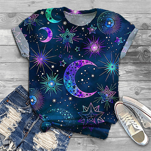 

Women's Plus Size Print Galaxy Graphic T shirt Large Size Crewneck Short Sleeve Basic Tops XL XXL 3XL Blue Big Size