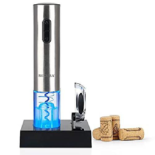 

secura electric wine opener, automatic electric wine bottle corkscrew opener with foil cutter, rechargeable (stainless steel)