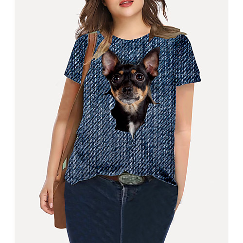 

Women's Plus Size Print Dog Graphic Animal T shirt Large Size Crewneck Short Sleeve Basic Tops XL XXL 3XL Blue Big Size