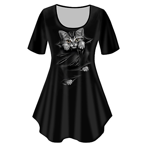 

Women's Plus Size Print Cat Graphic Animal T shirt Large Size Crewneck Short Sleeve Basic Tops XL XXL 3XL White Black Big Size