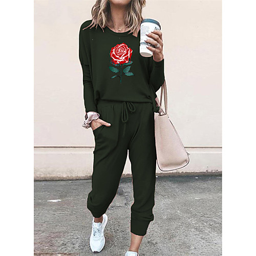 

Women Basic Streetwear Floral Vacation Casual / Daily Two Piece Set Tracksuit T shirt Pant Loungewear Drawstring Print Tops