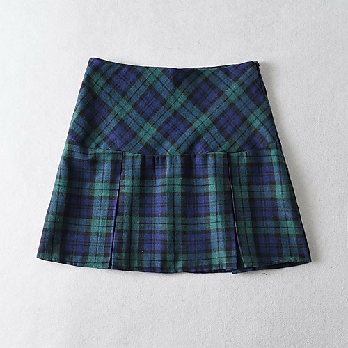 

Women's Date Birthday Party Vintage Streetwear Skirts Plaid Split Black Blue