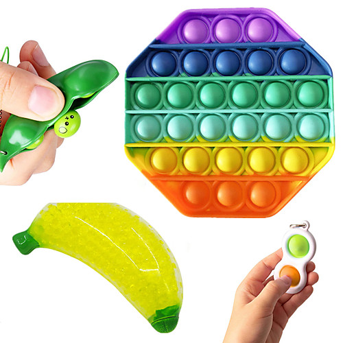 

4 pcs Sensory Fidget Toys Set Squeeze Soybean Banana Stress Relief Balls with Fidget Hand Toys for Kids Adults Calming Toys for ADHD Autism Anxiety Relief