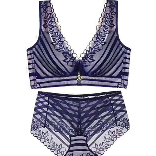 

Women's Wireless 3/4 Cup Bra & Panty Set Voiles & Sheers Black Blue Red