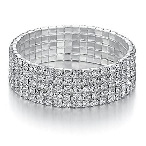 

jewelry 5 strand rhinestone stretch bracelet silver-tone sparkling bridal tennis bangle