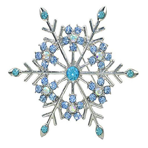 

gyn&joy women's aqua blue austrian crystal snowflake brooch pin holiday winter silver-tone bz188