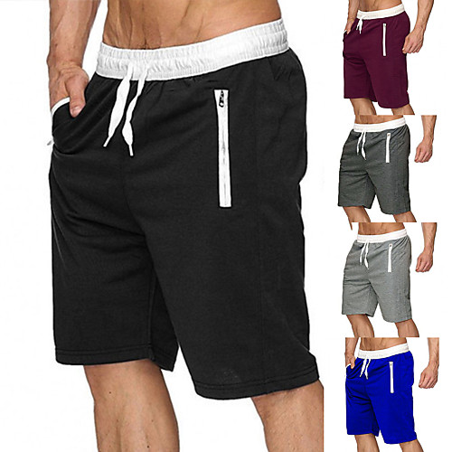 

Men's Running Shorts Casual Bottoms Drawstring Zipper Pocket Cotton Fitness Gym Workout Performance Basketball Running Breathable Soft Sweat wicking Normal Sport Solid Colored Black Burgundy Blue