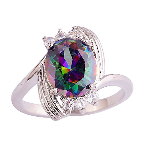 

veunora 925 sterling silver created rainbow topaz filled bypass band ring for women size 9