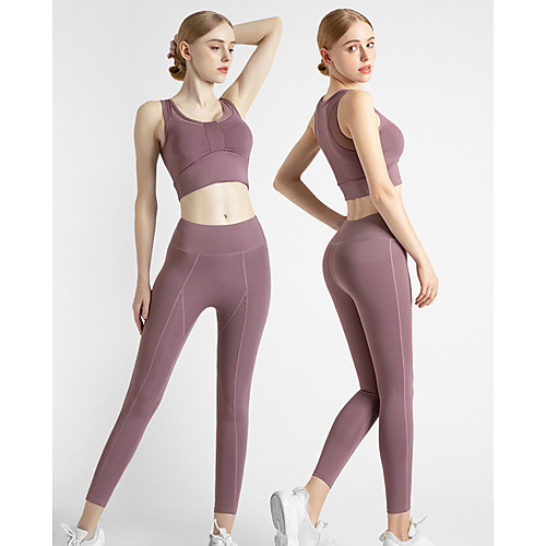 

Women's 2pcs Sports Bra with Tights Cropped Wirefree Solid Color Lake Blue Black Pink Yoga Fitness Gym Workout Cropped Leggings Tights Tank Top Sleeveless Sport Activewear Butt Lift Quick Dry Power