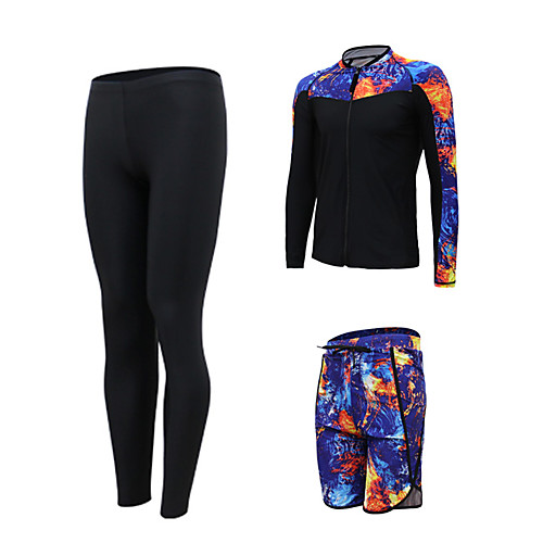 

Men's Rash Guard Dive Skin Suit Swimwear Quick Dry Breathable Long Sleeve 3-Piece Front Zip - Swimming Diving Surfing Floral / Botanical Autumn / Fall Spring Summer