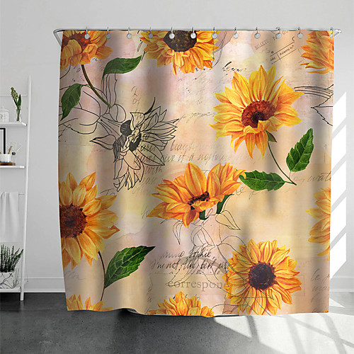 

Shower Curtains with Hooks Sunflower Plant Scenery Polyester Novelty Fabric Waterproof Shower Curtain for Bathroom