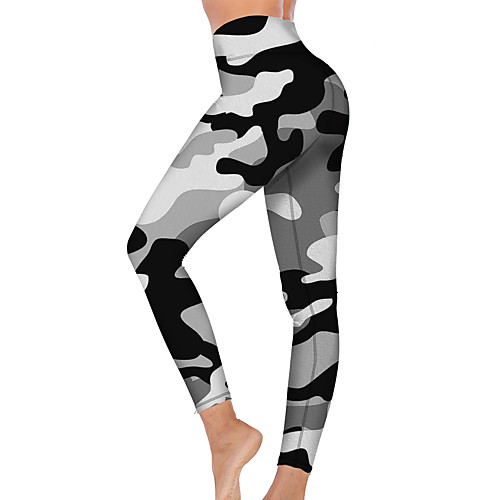

21Grams Women's High Waist Yoga Pants Cropped Leggings Tummy Control Butt Lift Breathable Camo / Camouflage Gray Fitness Gym Workout Running Sports Activewear High Elasticity
