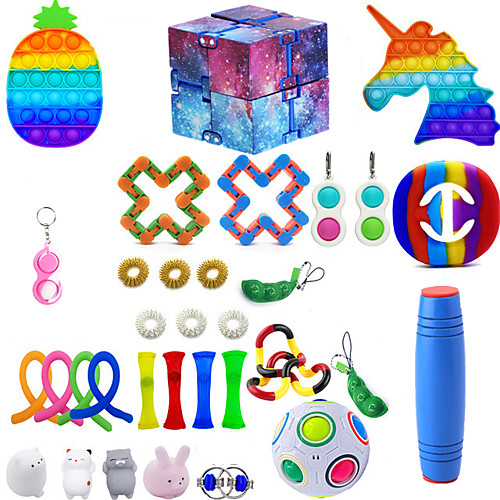 

33 pcs Sensory Fidget Toys Set Bundle-DNA Marble and Mesh Pop Bubble Soybean Squeeze Stress Relief Balls with Fidget Hand Toys for Kids Adults Calming Toys for ADHD Autism Anxiety Relief