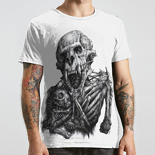 

Men's Unisex Tee T shirt 3D Print Graphic Prints Skull Plus Size Print Short Sleeve Casual Tops Fashion Designer Big and Tall White
