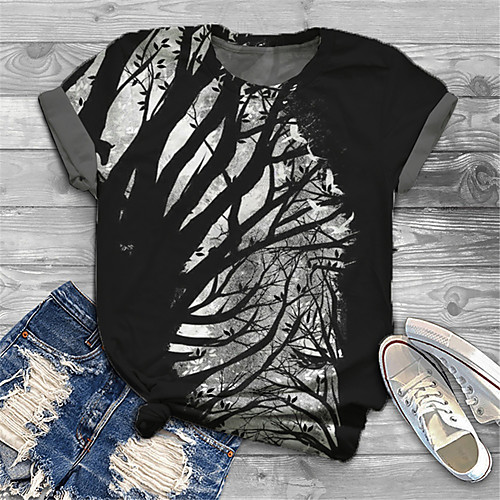 

Women's Plus Size Print Graphic Leaf T shirt Large Size Crewneck Short Sleeve Basic Tops XL XXL 3XL Black Big Size