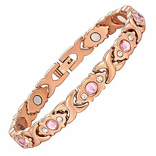 

titanium stainless steel magnetic bracelet link stylish women's bracelets with rhinestone,2 colors to choose (rose gold)