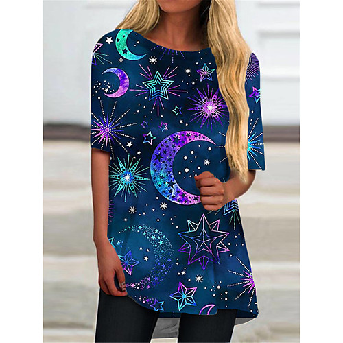 

Women's T Shirt Dress Tee Dress Short Mini Dress Blue Half Sleeve Print Color Block Print Spring Summer Round Neck Casual 2021 S M L XL XXL 3XL
