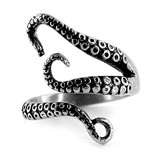 

316l titanium steel punk antique octopus ring for mens women adjustable size design jewelry set unisex silver