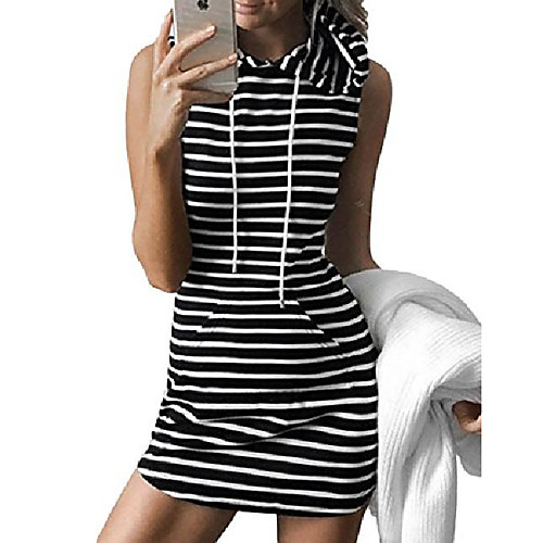 

somthron women's summer sleeveless t shirt pullover hoodie dress slim cotton sweater dress plus size(zq-s) dark blue