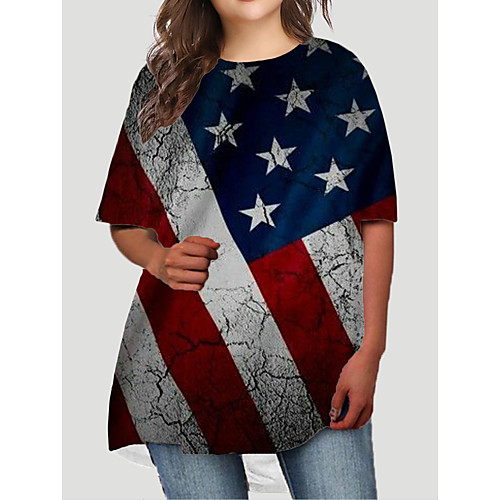 

Women's Plus Size Dresses T Shirt Dress Tee Dress Short Mini Dress Half Sleeve Graphic Flag Animal Print Basic Fall Blue XL XXL 3XL 4XL 5XL / Holiday