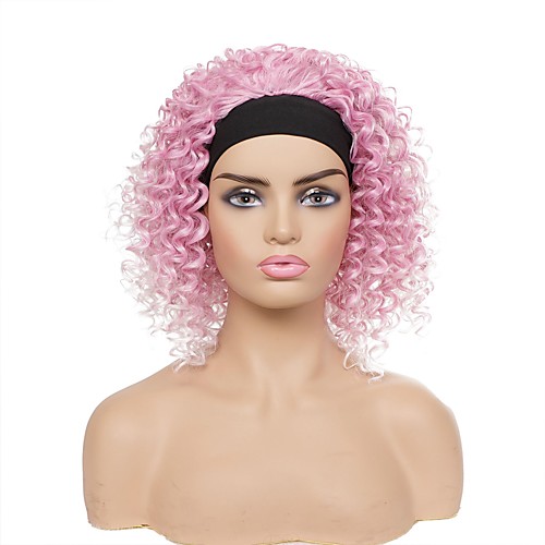 

european and american headscarf wig ladies pink gradient color african small curly hair personalized fashion wig headgear