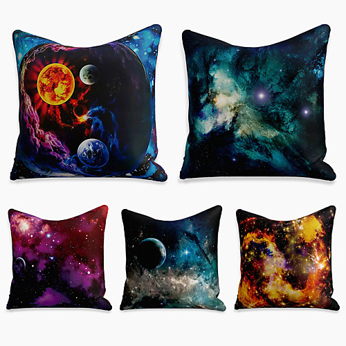 

Double Side Cushion Cover 5PC Linen Soft Decorative Square Throw Pillow Cover Cushion Case Pillowcase for Sofa Bedroom 45 x 45 cm (18 x 18 Inch) Superior Quality Machine Washable Print Starry Sky
