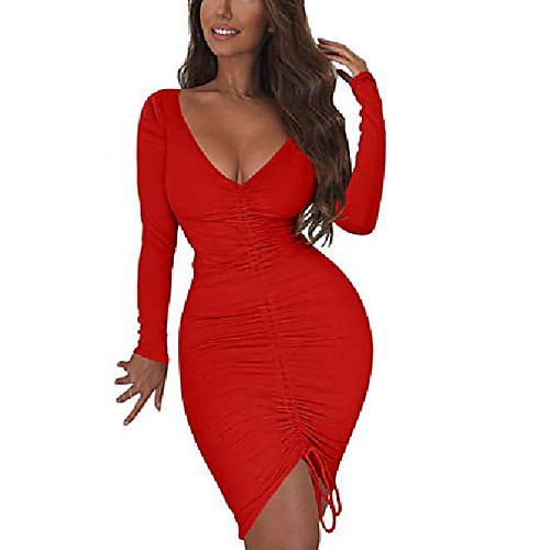 

xxtaxn women's knit sexy v neck daily party mini dress red