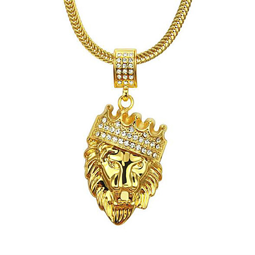 

Men's Pendant Necklace Long Necklace Retro Lion Animal Precious Vintage Classic Punk Zircon Gold Plated Alloy Gold 76 cm Necklace Jewelry 1pc For Christmas Halloween Party Evening Street Gift