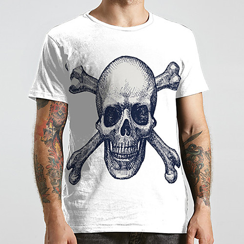 

Men's Unisex Tee T shirt 3D Print Graphic Prints Skull Plus Size Print Short Sleeve Casual Tops Fashion Designer Big and Tall White