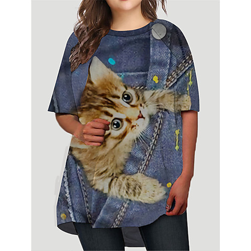 

Women's Plus Size Dresses T Shirt Dress Tee Dress Short Mini Dress Half Sleeve Cat Graphic Print Basic Fall Blue XL XXL 3XL 4XL 5XL / Holiday