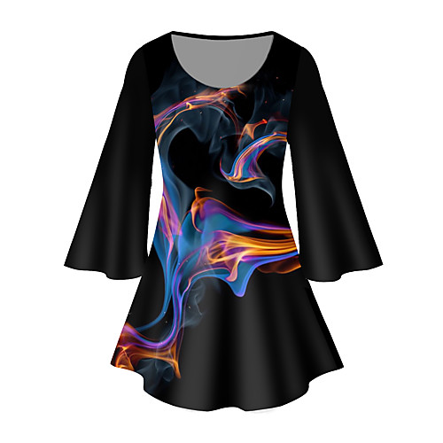 

Women's Plus Size Print Color Gradient Graphic Tunic Large Size Crewneck 3/4 Length Sleeve Basic Tops XL XXL 3XL Black Big Size
