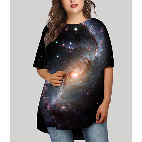 

Women's Plus Size Dresses T Shirt Dress Tee Dress Short Mini Dress Half Sleeve Graphic Stars Print Basic Fall Black XL XXL 3XL 4XL 5XL / Holiday