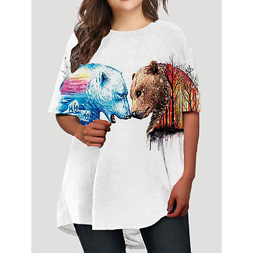 

Women's Plus Size Graphic Animal Print Basic Half Sleeve Fall Short Mini Dress T Shirt Dress Tee Dress White