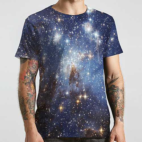 

Men's Unisex Tee T shirt 3D Print Galaxy Graphic Prints Plus Size Print Short Sleeve Casual Tops Basic Designer Big and Tall Blue