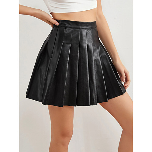 

Women's Date Vacation Elegant Sophisticated Skirts Solid Colored Ruched Pleated Black Wine