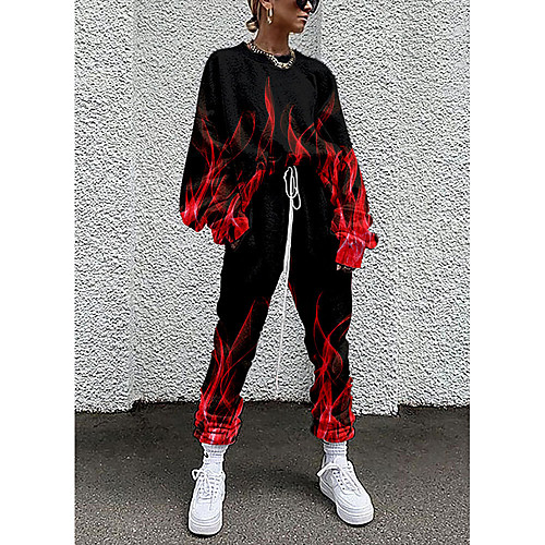 

Women's Streetwear Cinched Print Going out Casual / Daily Two Piece Set Sweatshirt Tracksuit Pant Loungewear Drawstring Print Tops