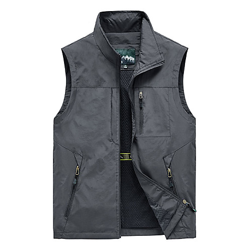 

Men's Hiking Jacket Sleeveless Top Outdoor Insulated Multi-Pockets Soft Shockproof Zipper Printing Autumn / Fall Winter Cotton Polyester Solid Color Black Blue Grey Fishing Climbing Camping / Hiking